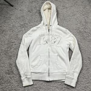 Aeropostale Hoodie Womens Sherpa Lined Full Zip Fleece Embroidered Y2K Medium
